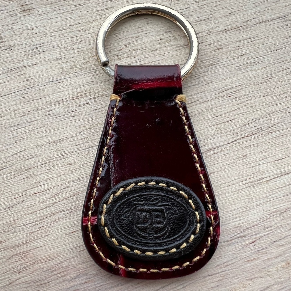 Vintage Dooney & Bourke Croc All Weather Leather Key Fob Keychain Ring Brown Red - Picture 3 of 11
